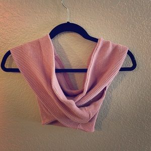 Pink knit wraparound crop top